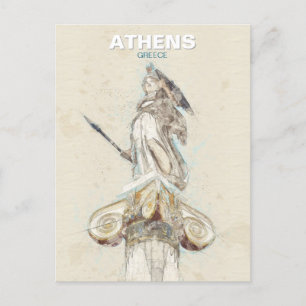 Carte postale Athena Statue Sketch - Grèce antique