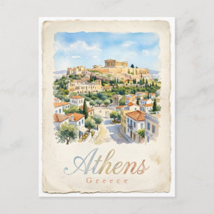 Carte Postale Athènes aquarelle ville 