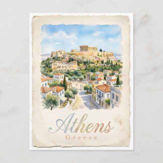 Carte Postale Athènes aquarelle ville 