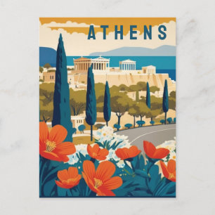Carte Postale Athènes Grèce Acropole Printemps Fleurs Art de Voy