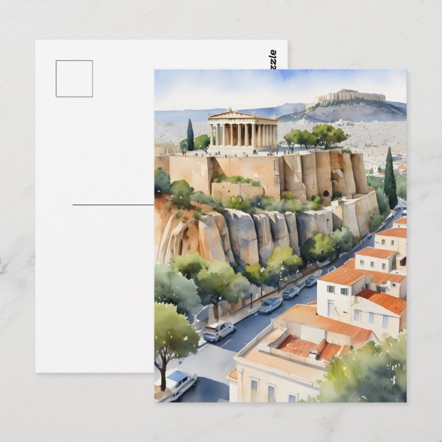 Carte Postale Athènes Grèce aquarelle (Devant / Derrière)