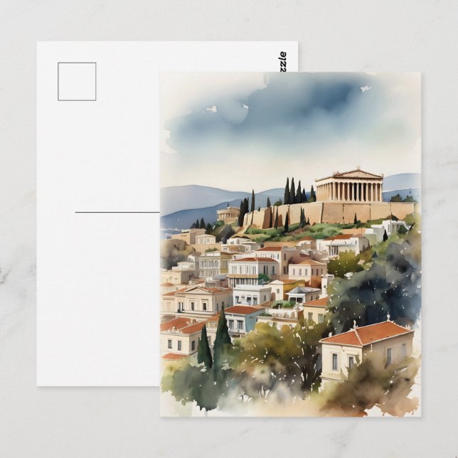 Carte Postale Athènes Grèce aquarelle (Devant / Derrière)
