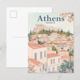Carte Postale Athènes Grèce Aquarelle Peinture Voyage