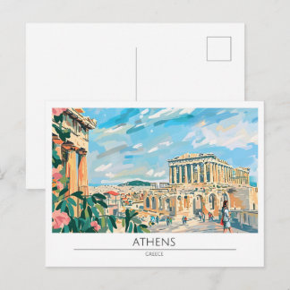 Carte Postale Athènes Grèce Art Voyage Vintage