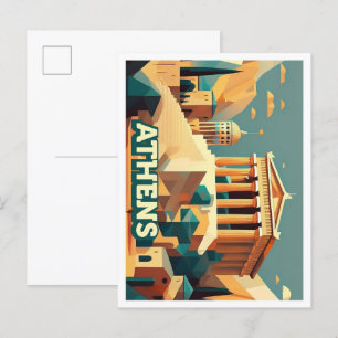 Carte Postale Athènes Grèce coloré artistique