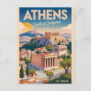 Carte Postale Athènes Grèce Rétro Ciel Ville Voyage 