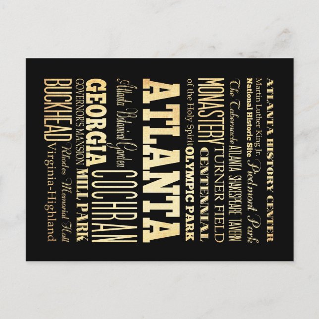 Carte Postale Atlanta City of Georgia State Typography Art (Devant)