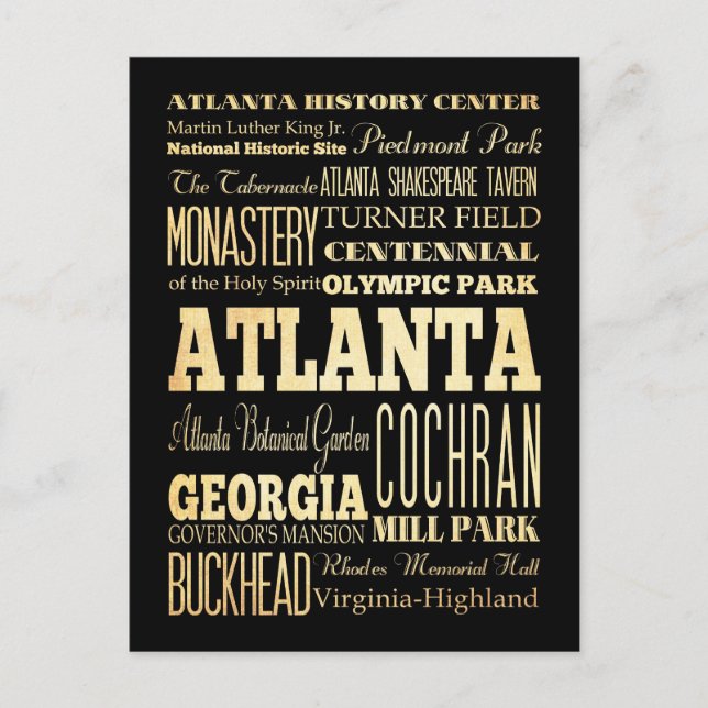 Carte Postale Atlanta City of Georgia State Typography Art (Devant)
