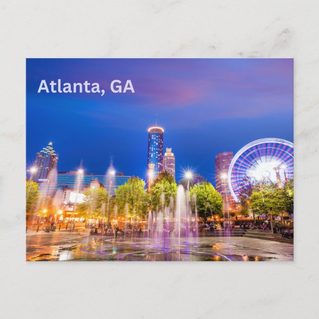 Carte Postale Atlanta, GA City Park Vue nocturne (Devant)