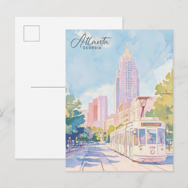 Carte Postale Atlanta Georgia Gouache Illustration Voyage (Devant / Derrière)