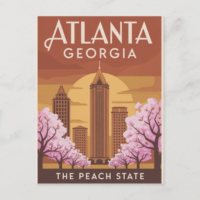 Carte Postale Atlanta Géorgie L'État des pêches (Devant)