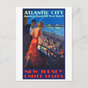 Carte Postale Atlantic City, Couple sur la nuit d'été romantique