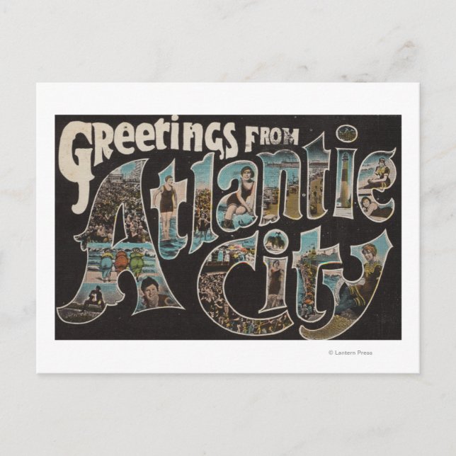 Carte Postale Atlantic City, New Jersey - Scènes de grandes lett (Devant)