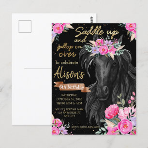 Carte Postale Attache ta ceinture or Selles en or Cheval noir Co