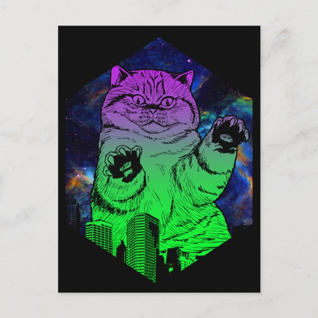 Carte Postale Attaques de catzilla géante Monster Cat Skyline (Devant)