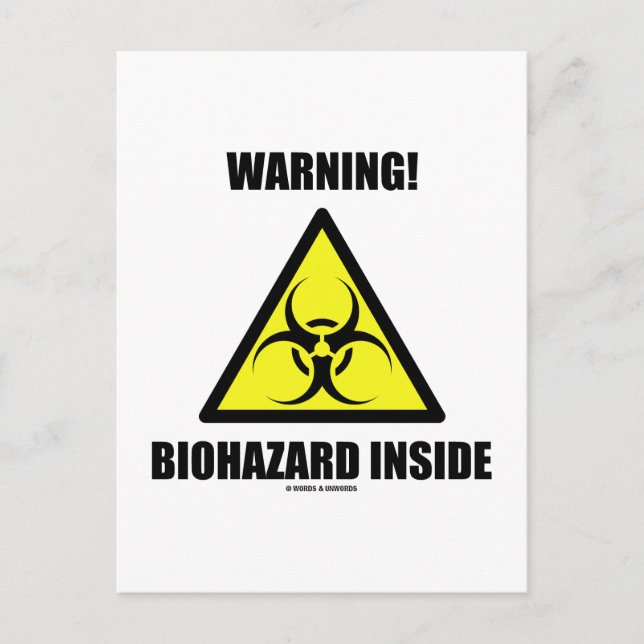 Carte Postale Attention! Biodanger à l'intérieur (Humour de sign (Devant)