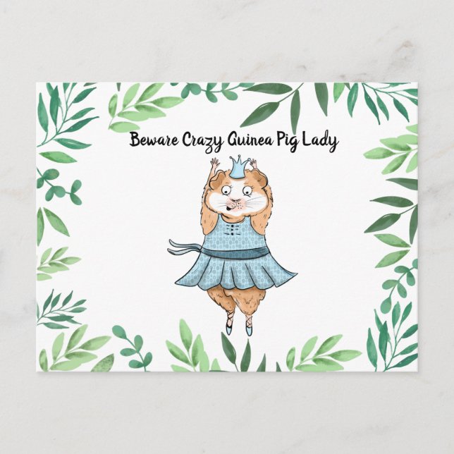 Carte Postale Attention Dame Souris Fou cochon d'Inde (Devant)