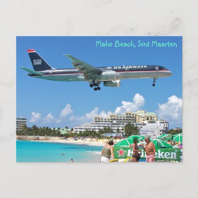 Carte Postale Atterrissage aérien sur Maho Beach, Sint Maarten,  (Devant)