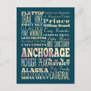 Carte Postale Attractions et lieux célèbres d'Anchorage, Alaska.