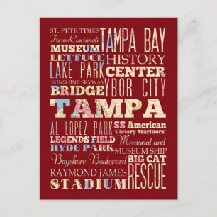 Carte Postale Attractions et lieux célèbres de Tampa, Floride.