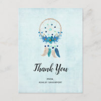 Attrape-rêves Bleu avec Plumes Boho Merci