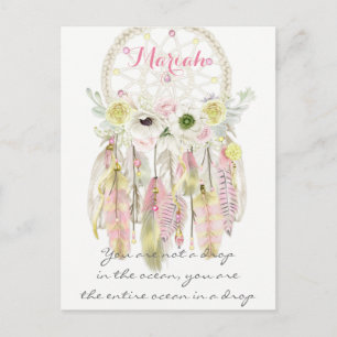 Carte Postale Attrape-rêves tribal boho Plumes Fleurs Autochtone