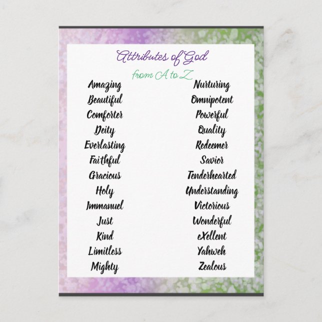 Carte Postale Attributs de Dieu de A à Zed (Devant)