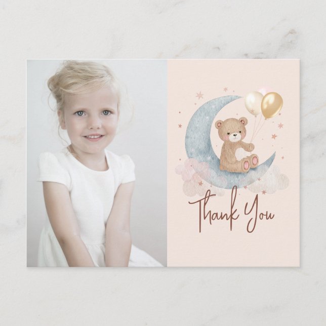 Carte Postale Au-dessus de la lune Teddy Bear Anniversaire Merci (Devant)