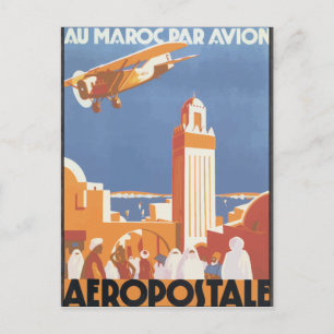 Carte Postale Au Maroc Par Avion Aeropostale, Vintage