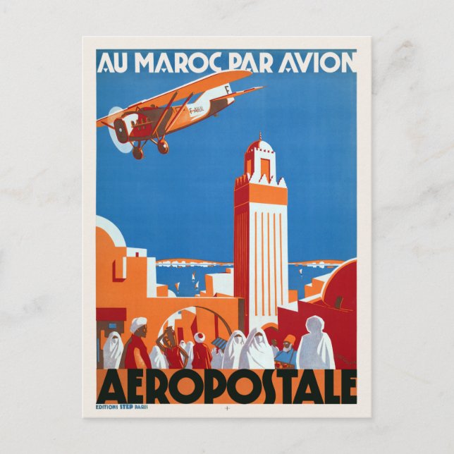 Carte Postale Au Maroc Par Avion Poster vintage 1930 (Devant)