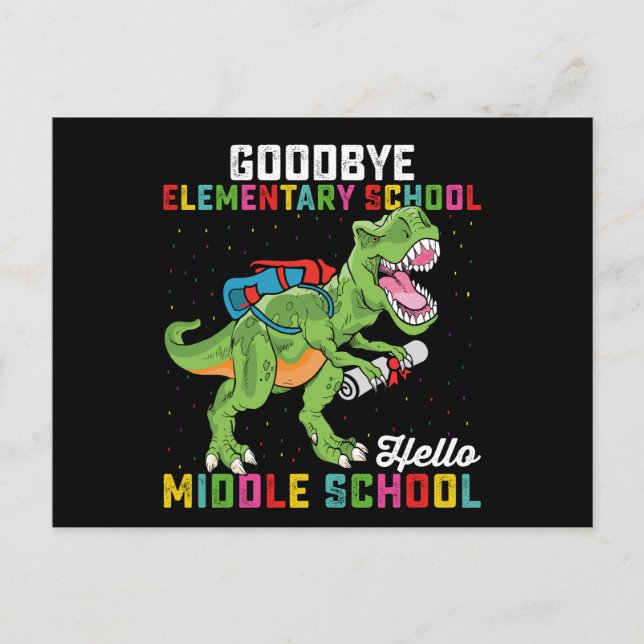 Carte Postale Au revoir Élémentaire Hello Middle School T Rex (Devant)
