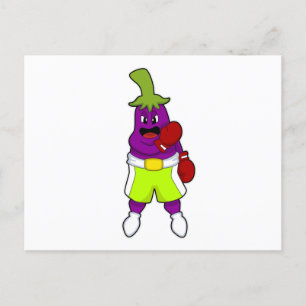 Carte Postale Aubergine à la boxe avec des gants de boxe