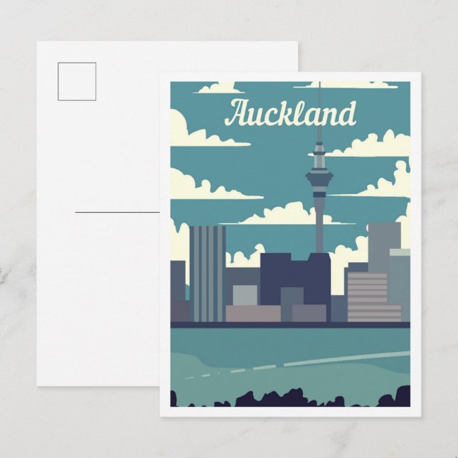 Carte Postale Auckland Nouvelle-Zélande Illustration de voyage d (Devant / Derrière)