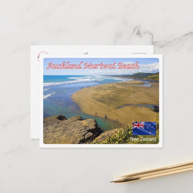 Carte Postale Auckland - Plage de Muriwai - Nouvelle-Zélande - (Devant/Arrière en situation)