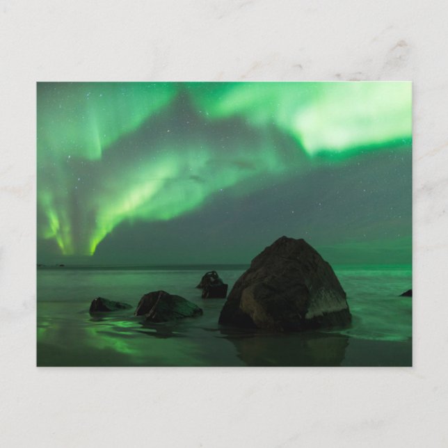 Carte Postale Aurora Borealis | Lofoten Beach Norvège (Devant)