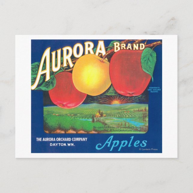 Carte Postale Aurora Étiquette Apple (bleu) - Dayton, WA (Devant)