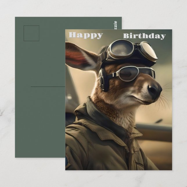 Carte Postale Aussie Kangaroo King des airs, anniversaire  (Devant / Derrière)