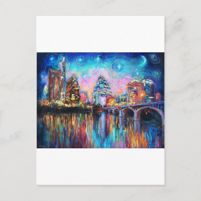 Carte Postale Austin Skyline à la nuit cityscape Cadeaux d'art (Devant)