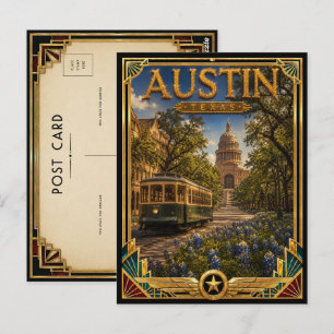 Carte Postale Austin Texas Art Déco Vintage Âge d'Or