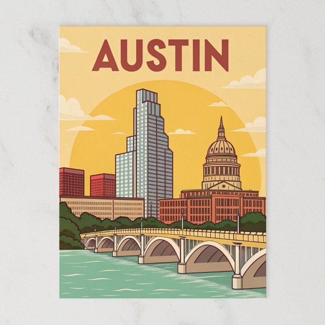Carte Postale Austin, Texas : Illustration de Capitol City (Créateur téléchargé)