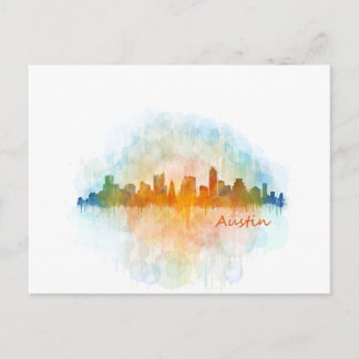 Carte Postale Austin Texas skyline watercolor v4