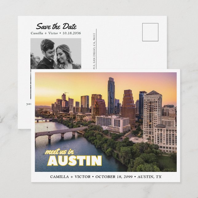 Carte Postale Austin Wedding Save the Date Downtown Postcard (Devant / Derrière)