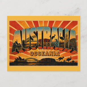 Carte Postale Australie Pays Art de Voyage Rétro