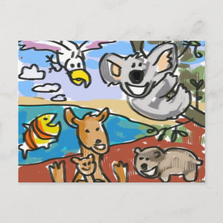 Carte Postale Australienne Koala Wombat Kangaroo Garçon fille