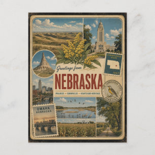 Carte postale authentique de style vintage du Nebr