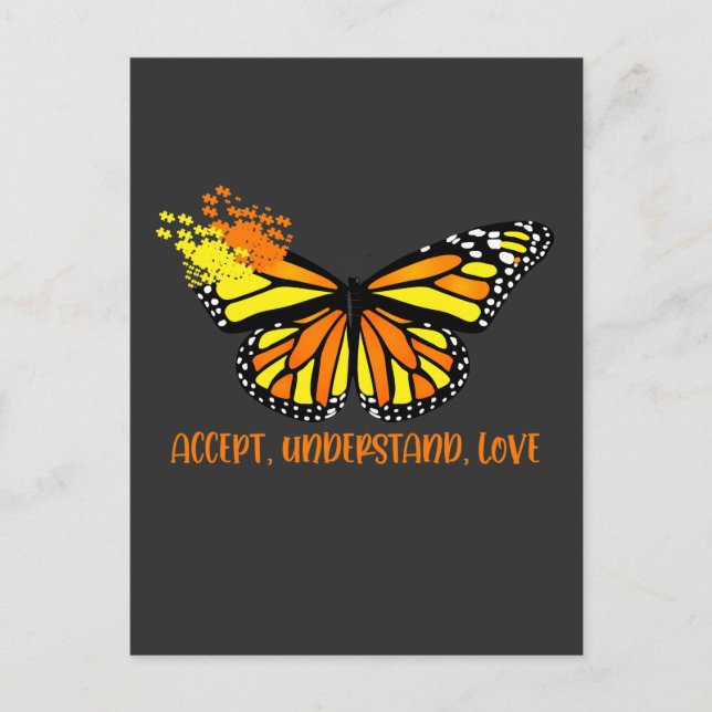 Carte Postale Autism Awareness Butterfly Accept Understand Love (Devant)