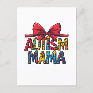 Carte Postale Autism Mama Bow Coquette Maman Sensibilisation sur