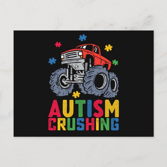 Carte Postale Autisme écrasant Monster Truck Sensibilisation Gar (Devant)