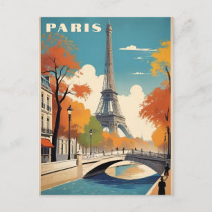 Carte Postale Automne à Paris France Tour Eiffel Retro Voyage