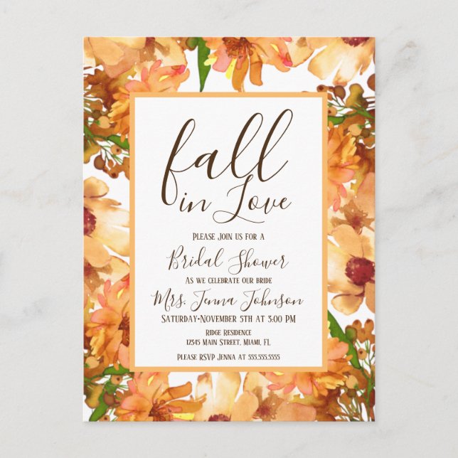 Carte Postale Automne Amour Tomber Vert Mariage Rustique (Devant)